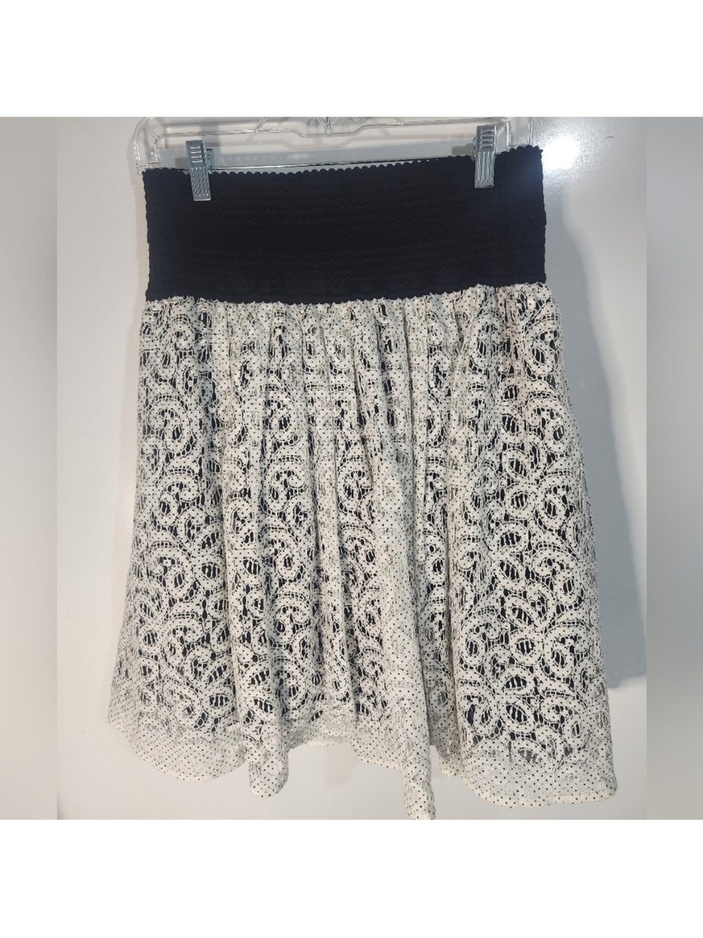 Black Waist White Lace Skirt by HD in Paris